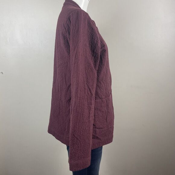 Eileen Fisher  Burgandy Ripple Texture Snap Front Organic Cotton Jacket S - Picture 7 of 10